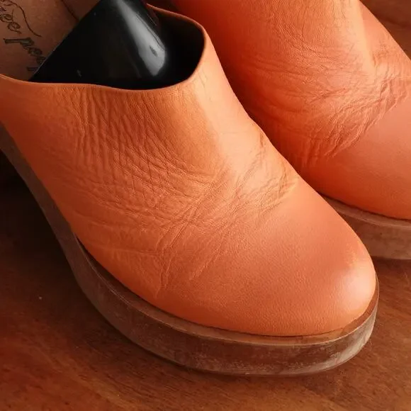 Free People Leather Platform Mules in Orange and Brown - Picture 4 of 14